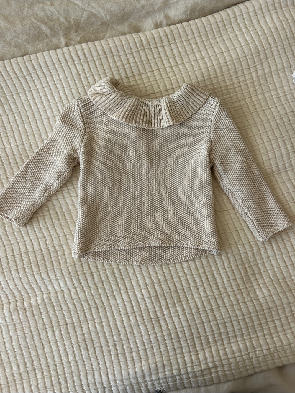 Quincy Mae Cream Knit Kids Sweater with Fold-Over Collar